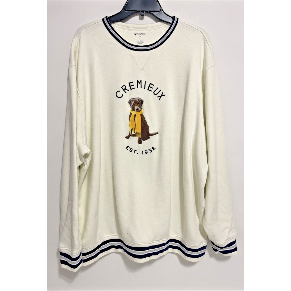 Cremieux Sweatshirt Mens Large Ivory Embroidered Chuck Crewneck Blue Label New